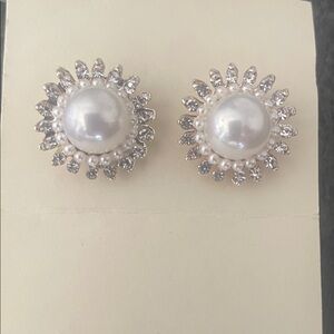 Elegant Silver Faux Pearl Stud Earrings